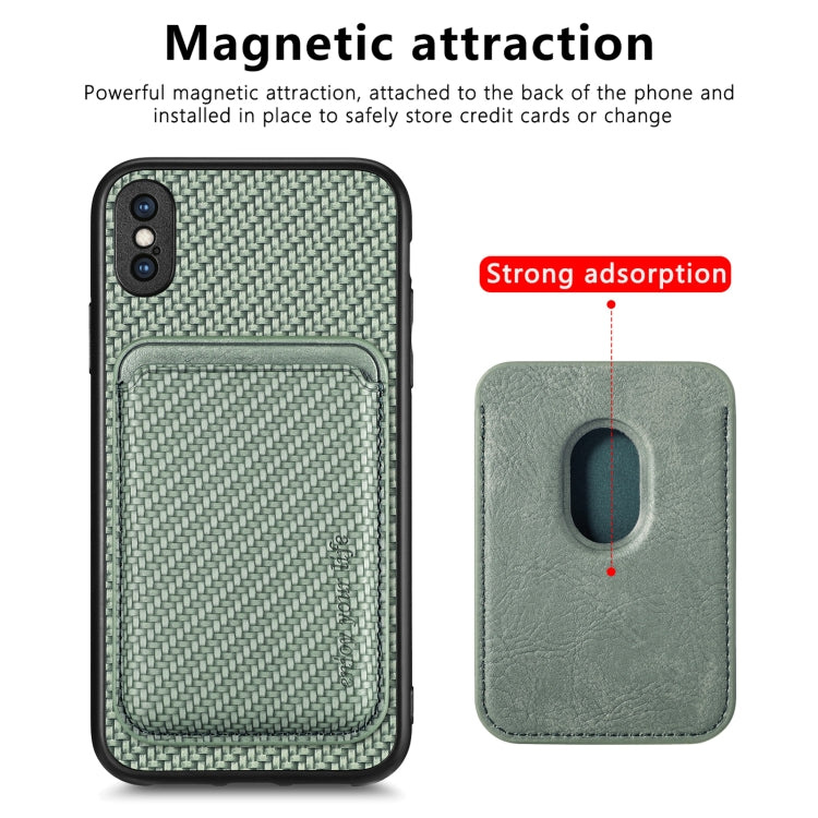 For iPhone XS Max Carbon Fiber Leather Card Magsafe Magnetic Phone Case(Green) by buy2fix
