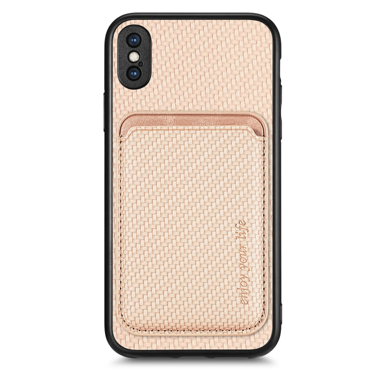For iPhone XS Max Carbon Fiber Leather Card Magsafe Magnetic Phone Case(Khaki) by buy2fix