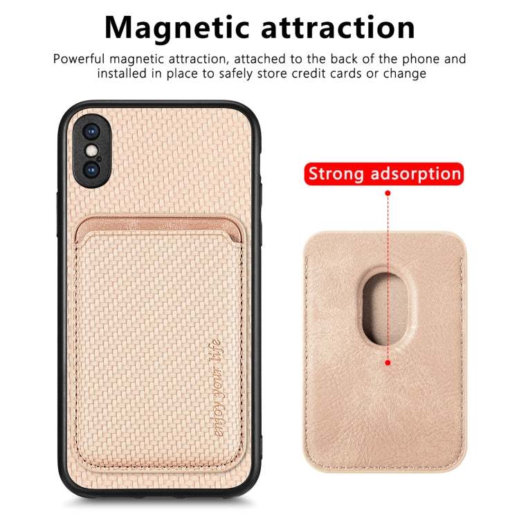 For iPhone XS Max Carbon Fiber Leather Card Magsafe Magnetic Phone Case(Khaki) by buy2fix