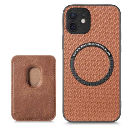 For iPhone 11 Pro Max Carbon Fiber Leather Card Magsafe Magnetic Phone Case(Brown) by buy2fix