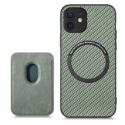 For iPhone 11 Pro Max Carbon Fiber Leather Card Magsafe Magnetic Phone Case(Green) by buy2fix