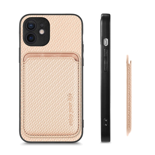 For iPhone 11 Pro Max Carbon Fiber Leather Card Magsafe Magnetic Phone Case(Khaki) by buy2fix