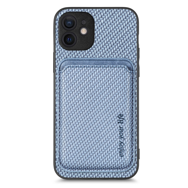 For iPhone 12 mini Carbon Fiber Leather Card Magsafe Magnetic Phone Case(Blue) by buy2fix