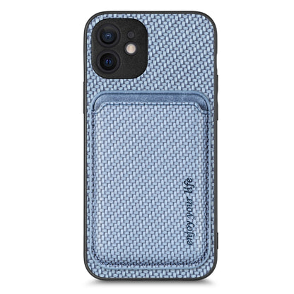 For iPhone 12 mini Carbon Fiber Leather Card Magsafe Magnetic Phone Case(Blue) by buy2fix