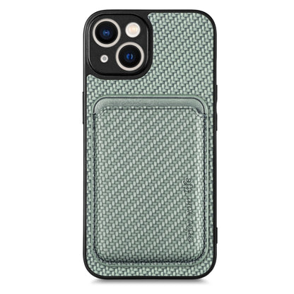 For iPhone 13 mini Carbon Fiber Leather Card Magsafe Magnetic Phone Case(Green) by buy2fix