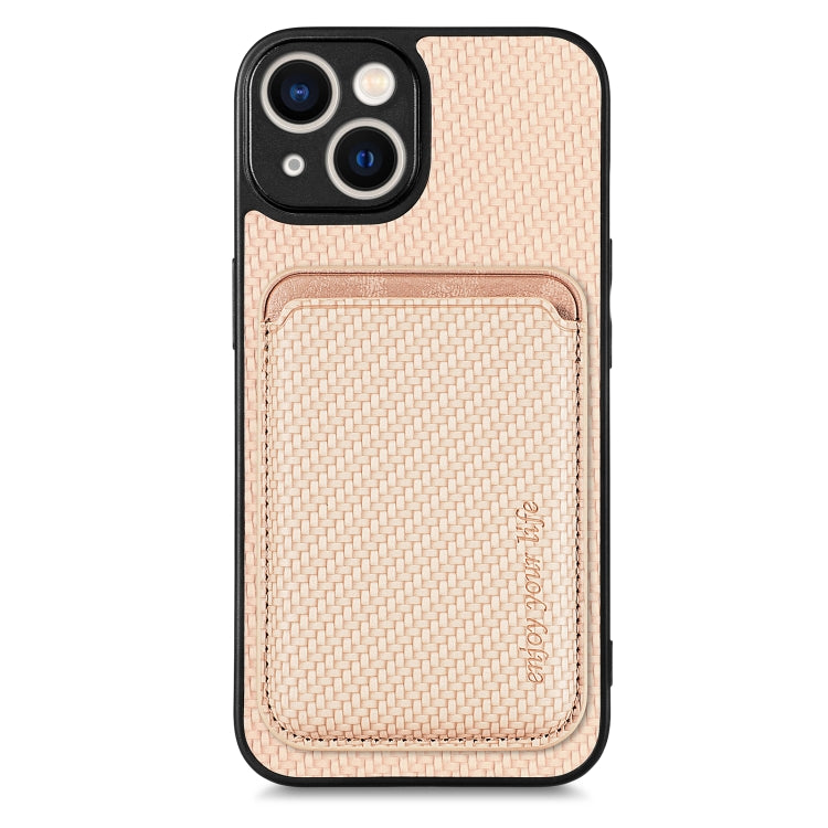 For iPhone 13 mini Carbon Fiber Leather Card Magsafe Magnetic Phone Case(Khaki) by buy2fix