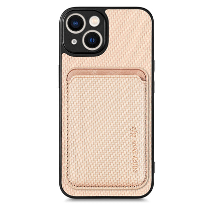 For iPhone 13 mini Carbon Fiber Leather Card Magsafe Magnetic Phone Case(Khaki) by buy2fix