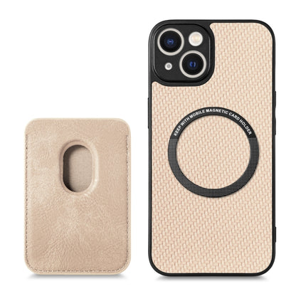 For iPhone 13 mini Carbon Fiber Leather Card Magsafe Magnetic Phone Case(Khaki) by buy2fix