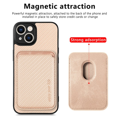 For iPhone 13 mini Carbon Fiber Leather Card Magsafe Magnetic Phone Case(Khaki) by buy2fix