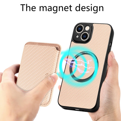 For iPhone 13 mini Carbon Fiber Leather Card Magsafe Magnetic Phone Case(Khaki) by buy2fix