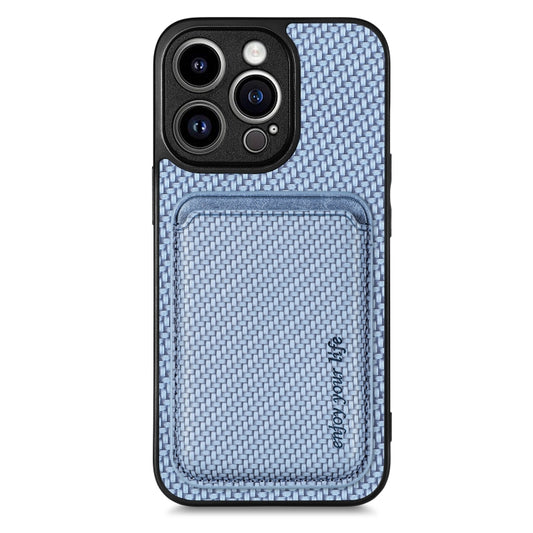 For iPhone 13 Pro Max Carbon Fiber Leather Card Magsafe Magnetic Phone Case(Blue) by buy2fix
