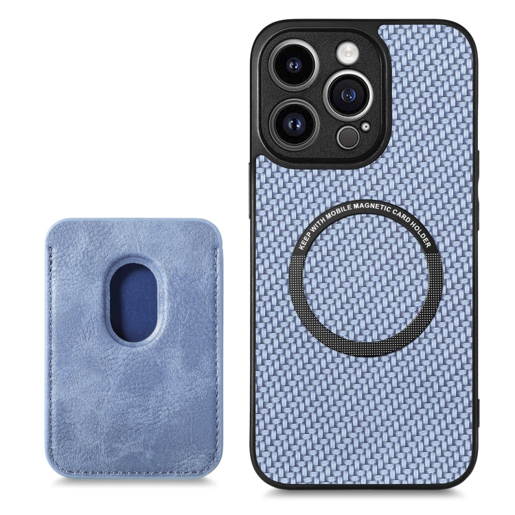 For iPhone 13 Pro Max Carbon Fiber Leather Card Magsafe Magnetic Phone Case(Blue) by buy2fix