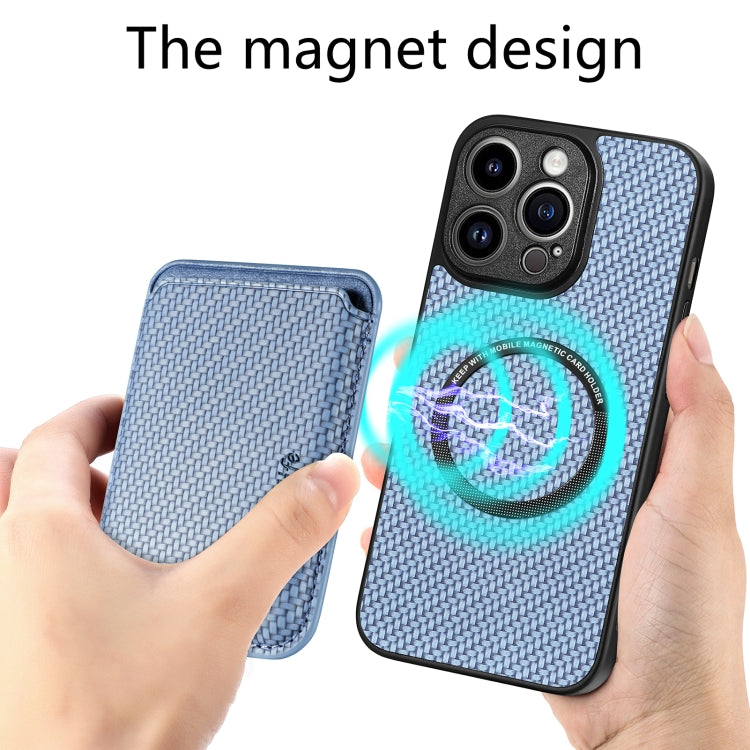 For iPhone 13 Pro Max Carbon Fiber Leather Card Magsafe Magnetic Phone Case(Blue) by buy2fix