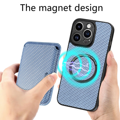 For iPhone 13 Pro Max Carbon Fiber Leather Card Magsafe Magnetic Phone Case(Blue) by buy2fix