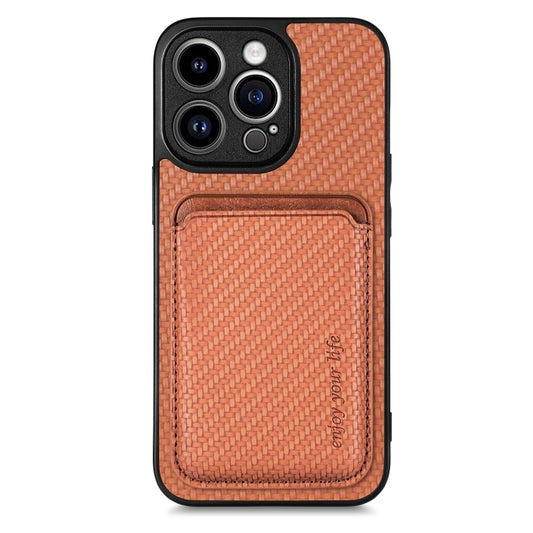 For iPhone 13 Pro Max Carbon Fiber Leather Card Magsafe Magnetic Phone Case(Brown) by buy2fix