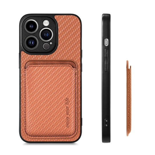For iPhone 13 Pro Max Carbon Fiber Leather Card Magsafe Magnetic Phone Case(Brown) by buy2fix