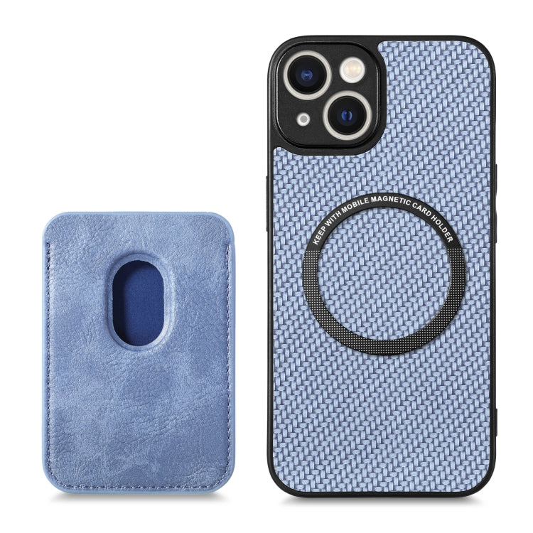 For iPhone 14 Carbon Fiber Leather Card Magsafe Magnetic Phone Case(Blue) by buy2fix