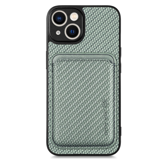 For iPhone 14 Carbon Fiber Leather Card Magsafe Magnetic Phone Case(Green) by buy2fix