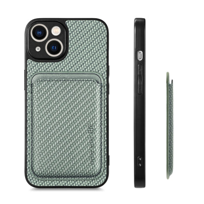 For iPhone 14 Carbon Fiber Leather Card Magsafe Magnetic Phone Case(Green) by buy2fix