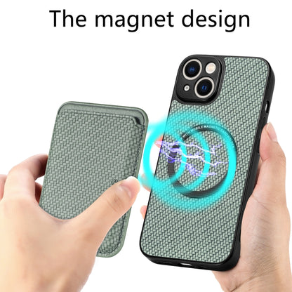 For iPhone 14 Carbon Fiber Leather Card Magsafe Magnetic Phone Case(Green) by buy2fix