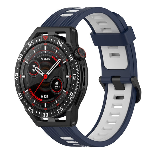 For Garmin Venu 2 22mm Vertical Two-Color Silicone Watch Band(Midnight Blue+White)