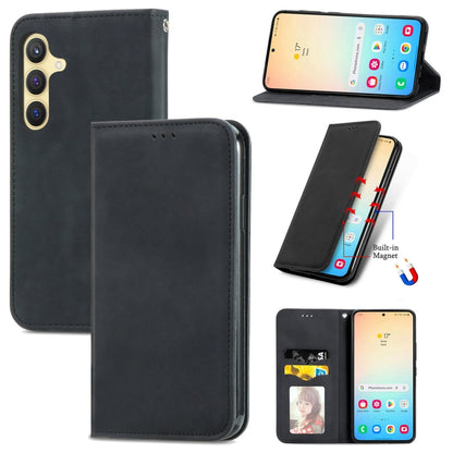 For Samsung Galaxy S25 5G Retro Skin Feel Magnetic Leather Phone Case(Black) by buy2fix