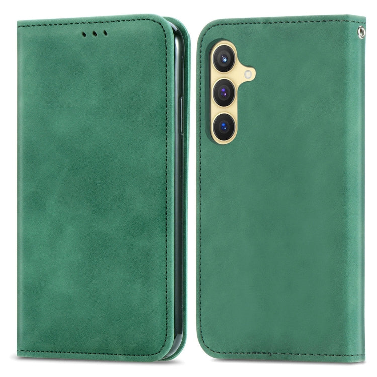 For Samsung Galaxy S25 5G Retro Skin Feel Magnetic Leather Phone Case(Green) by buy2fix