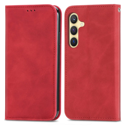 For Samsung Galaxy S25 5G Retro Skin Feel Magnetic Leather Phone Case(Red) by buy2fix