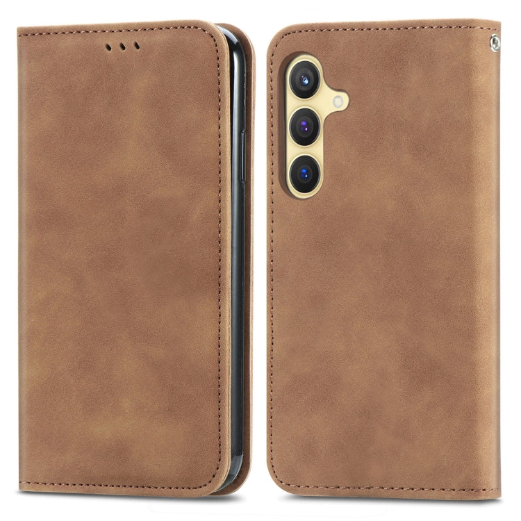 For Samsung Galaxy S25 5G Retro Skin Feel Magnetic Leather Phone Case(Brown) by buy2fix