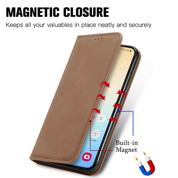 For Samsung Galaxy S25 5G Retro Skin Feel Magnetic Leather Phone Case(Brown) by buy2fix