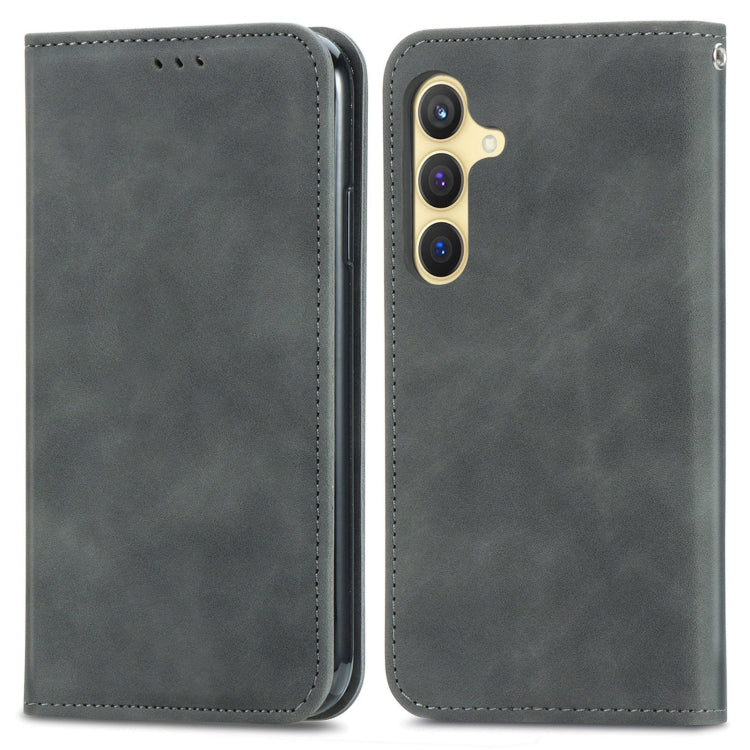 For Samsung Galaxy S25 5G Retro Skin Feel Magnetic Leather Phone Case(Gray) by buy2fix