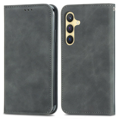 For Samsung Galaxy S25 5G Retro Skin Feel Magnetic Leather Phone Case(Gray) by buy2fix