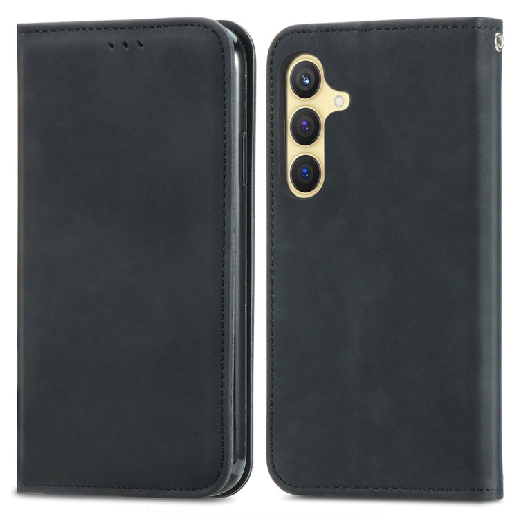 For Samsung Galaxy S25+ 5G Retro Skin Feel Magnetic Leather Phone Case(Black) by buy2fix