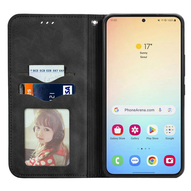 For Samsung Galaxy S25+ 5G Retro Skin Feel Magnetic Leather Phone Case(Black) by buy2fix