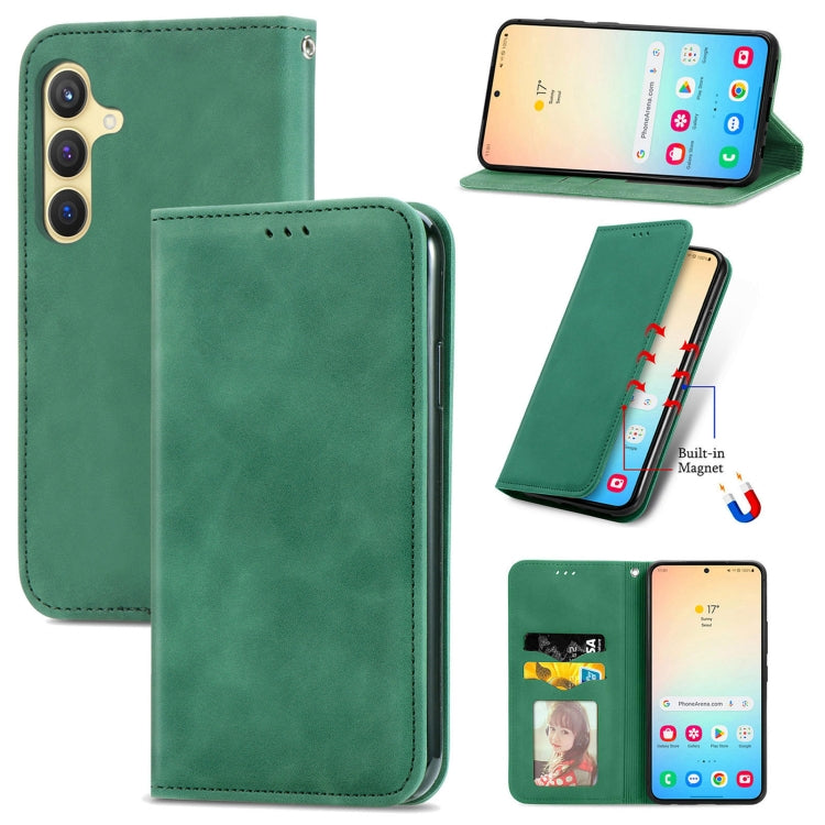 For Samsung Galaxy S25+ 5G Retro Skin Feel Magnetic Leather Phone Case(Green) by buy2fix