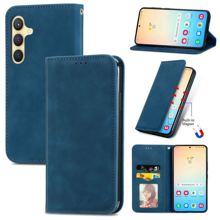 For Samsung Galaxy S25+ 5G Retro Skin Feel Magnetic Leather Phone Case(Blue) by buy2fix