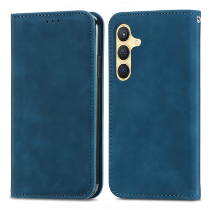 For Samsung Galaxy S25+ 5G Retro Skin Feel Magnetic Leather Phone Case(Blue) by buy2fix