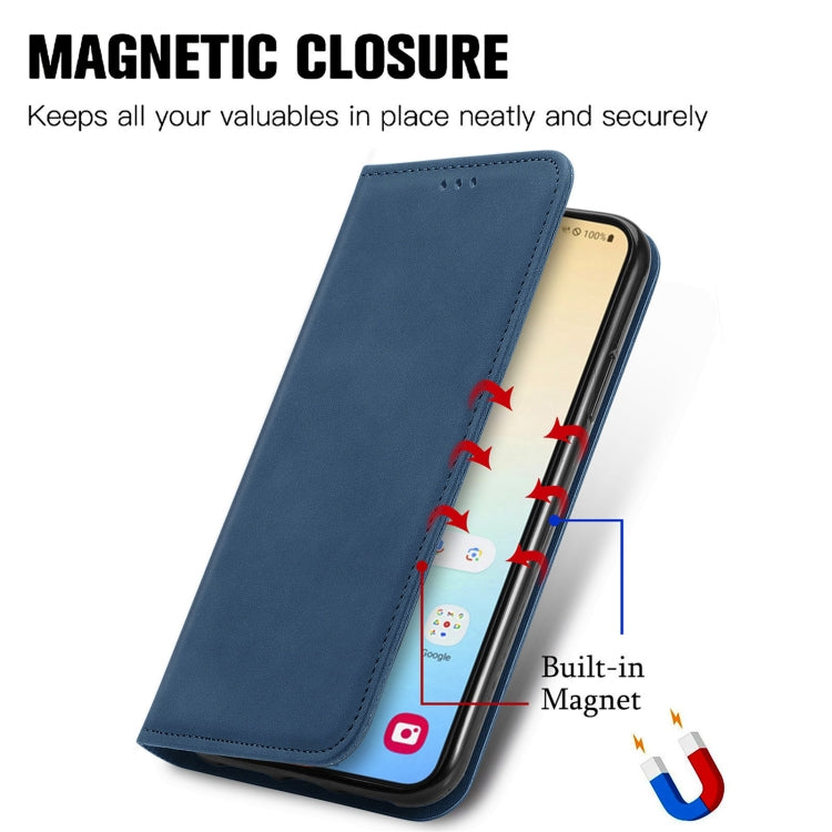For Samsung Galaxy S25+ 5G Retro Skin Feel Magnetic Leather Phone Case(Blue) by buy2fix