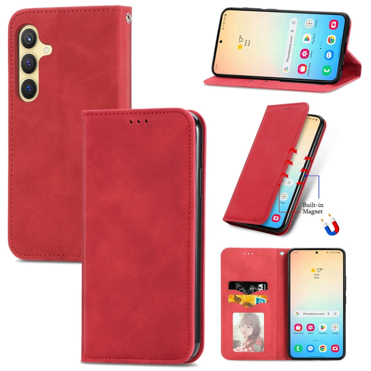 For Samsung Galaxy S25+ 5G Retro Skin Feel Magnetic Leather Phone Case(Red) by buy2fix