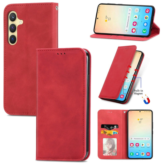For Samsung Galaxy S25+ 5G Retro Skin Feel Magnetic Leather Phone Case(Red) by buy2fix