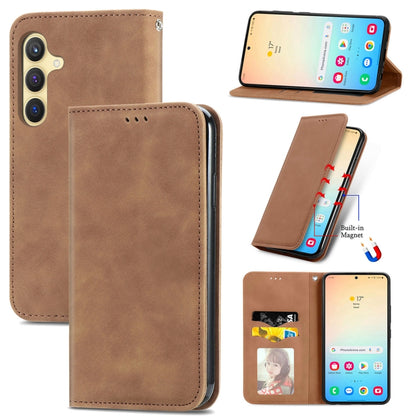 For Samsung Galaxy S25+ 5G Retro Skin Feel Magnetic Leather Phone Case(Brown) by buy2fix