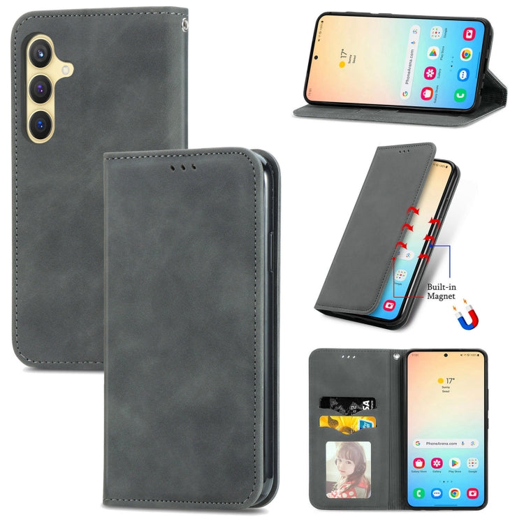 For Samsung Galaxy S25+ 5G Retro Skin Feel Magnetic Leather Phone Case(Gray) by buy2fix
