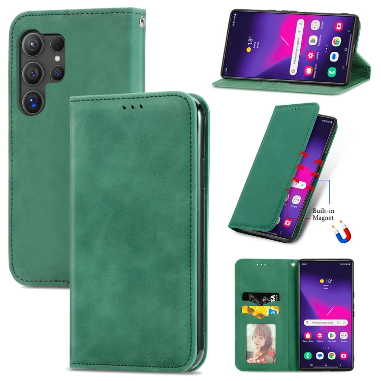 For Samsung Galaxy S25 Ultra 5G Retro Skin Feel Magnetic Leather Phone Case(Green) by buy2fix