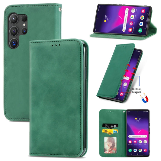 For Samsung Galaxy S25 Ultra 5G Retro Skin Feel Magnetic Leather Phone Case(Green) by buy2fix
