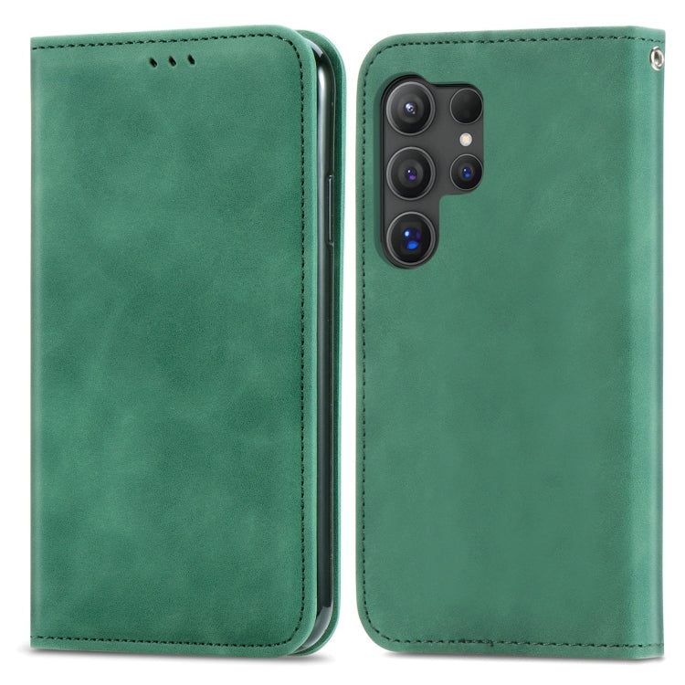 For Samsung Galaxy S25 Ultra 5G Retro Skin Feel Magnetic Leather Phone Case(Green) by buy2fix