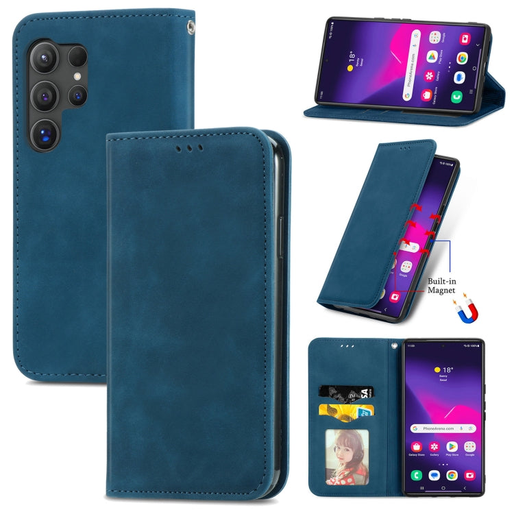 For Samsung Galaxy S25 Ultra 5G Retro Skin Feel Magnetic Leather Phone Case(Blue) by buy2fix