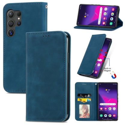 For Samsung Galaxy S25 Ultra 5G Retro Skin Feel Magnetic Leather Phone Case(Blue) by buy2fix