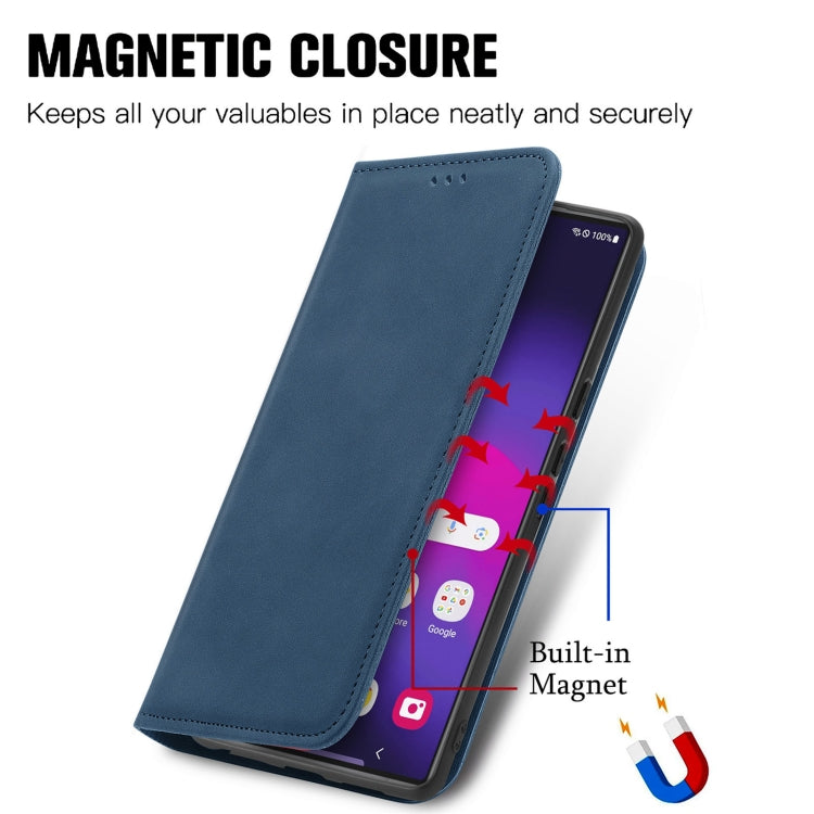 For Samsung Galaxy S25 Ultra 5G Retro Skin Feel Magnetic Leather Phone Case(Blue) by buy2fix