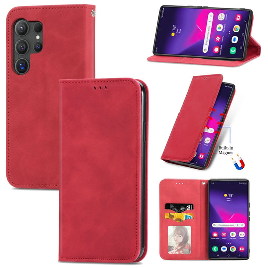 For Samsung Galaxy S25 Ultra 5G Retro Skin Feel Magnetic Leather Phone Case(Red) by buy2fix