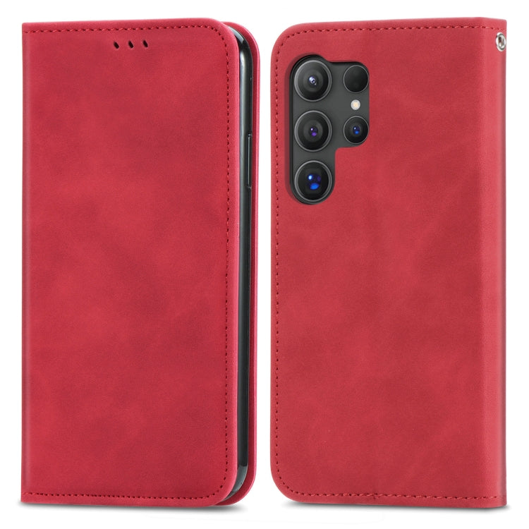 For Samsung Galaxy S25 Ultra 5G Retro Skin Feel Magnetic Leather Phone Case(Red) by buy2fix